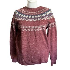 WEATHERPROOF Vintage Nordic Sweater women's small maroon and grey